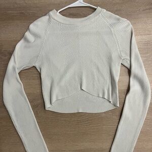 Garage Cream Asymmetrical Ribbed Crop Top